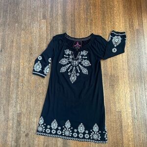 Johnny Was Black Dress with White Embroidery